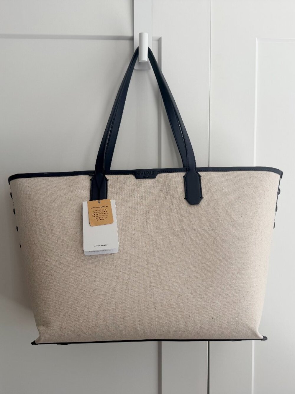 NWT CALPAK Colette 15" Canvas Laptop Tote in Natural Navy